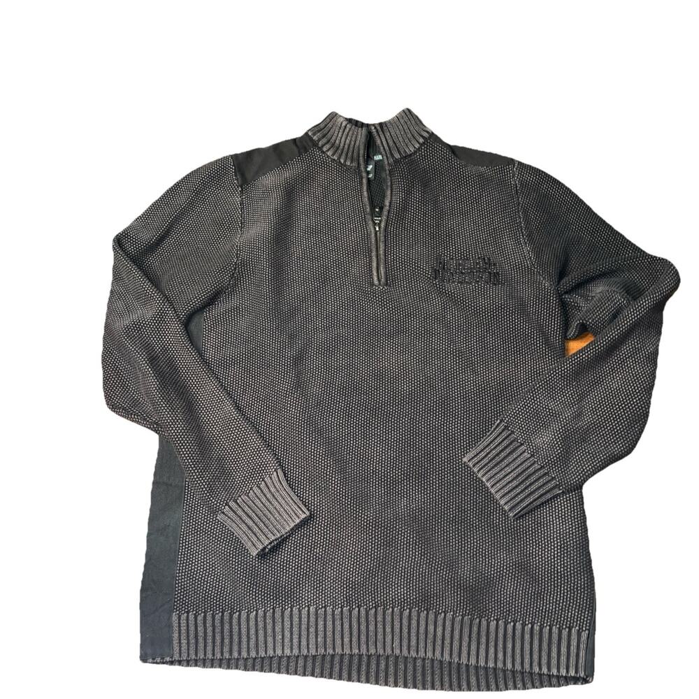 Harley Davidson Mens Black Brown 1/4 Zip Sweater Size L Heavyweight